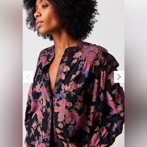 #12 FREE PEOPLE MARAYA PRINTED  TOP BLACK COMBO SIZE MEDIUM